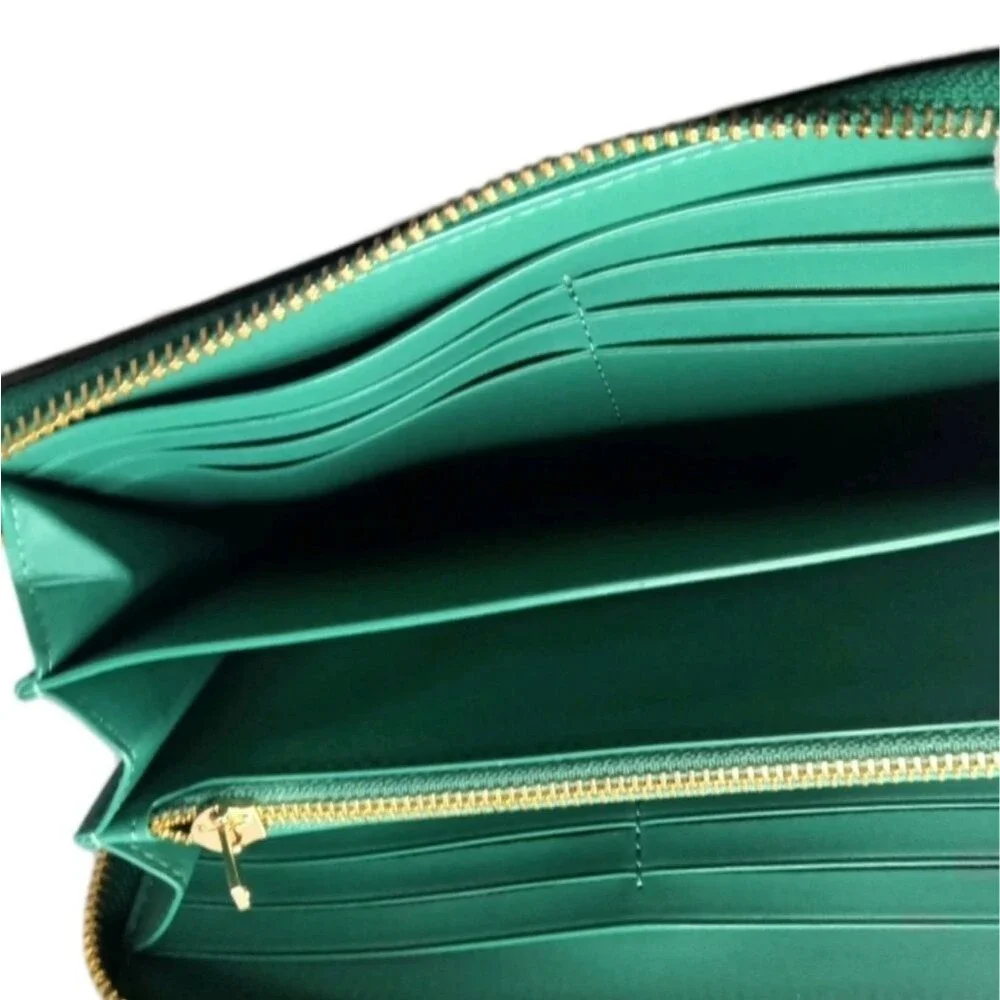 Coach Long Zip Around Green Leather Wallet #C4451  Retail $298